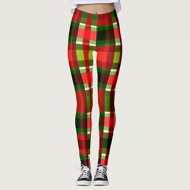 Legging Xadrez de Natal Quadrados Xadrez de Búfalo (Frente)