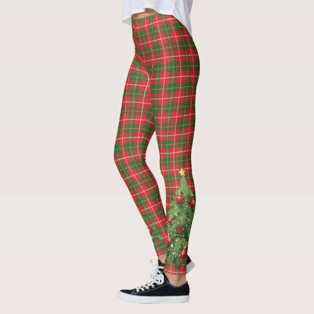 Legging Xadrez de Natal Vermelho, Verde, Branco com Árvore (Esquerda)