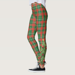 Legging Xadrez de Natal Vermelho, Verde, Branco e Árvore