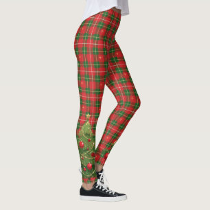 Legging Xadrez de Natal Vermelho, Verde e Árvore