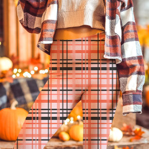Legging Xadrez de Outono Rosa, Laranja e Preto
