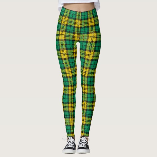 Legging Xadrez de Padrão de Tartan Verde Amarelo (Frente)