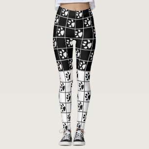 Legging Xadrez de Pista do Painel de Janelas Branco Preto