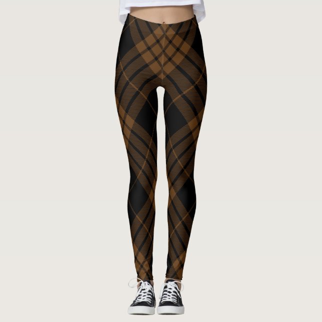 Legging Xadrez de Tartan Brown preto diagonal na moda (Frente)