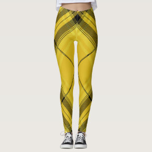 Legging Xadrez de Tartan diagonal na moda preta amarela