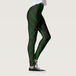 Legging Xadrez de Tartan Diagonal Verde Preto Vermelho Tre