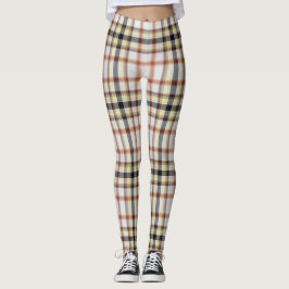 Legging Xadrez de Tartan preto amarelo-branco