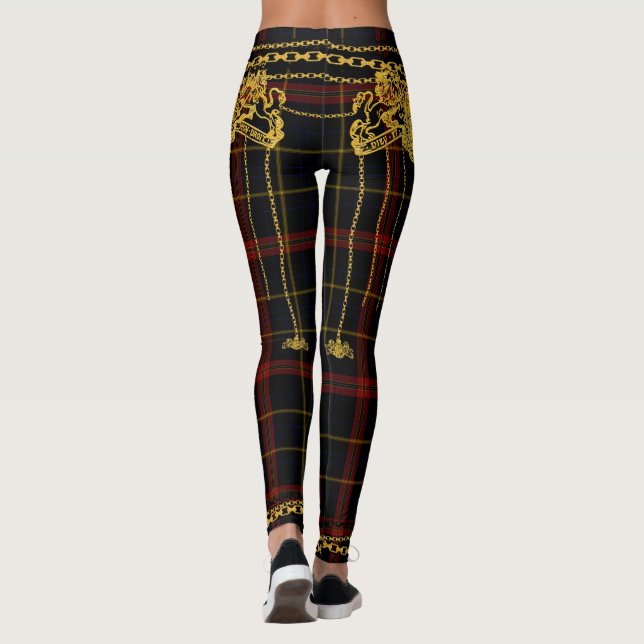 Legging Xadrez de Tartan Preto Vermelho Trim. Dourado (Verso)