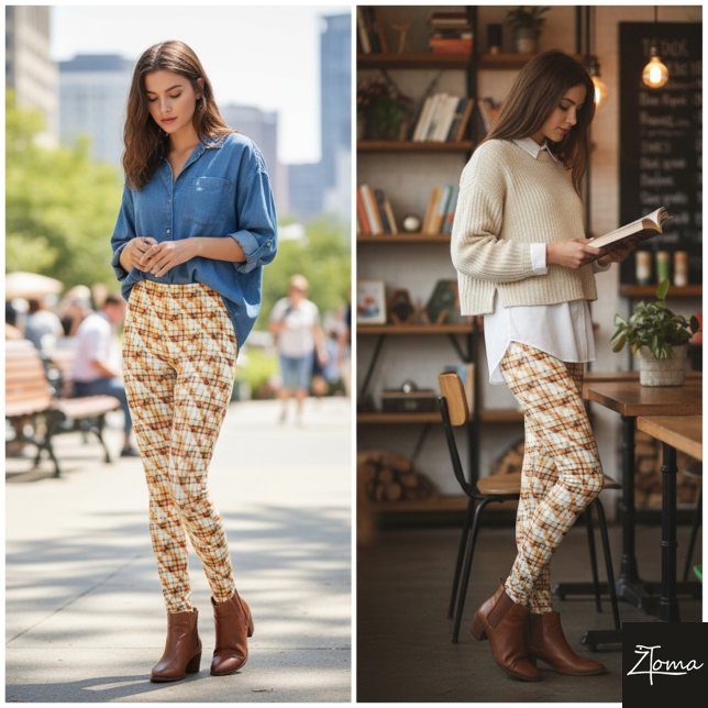 Legging Xadrez Diagonal Bege Claro Tecido Sutil (Criador carregado)