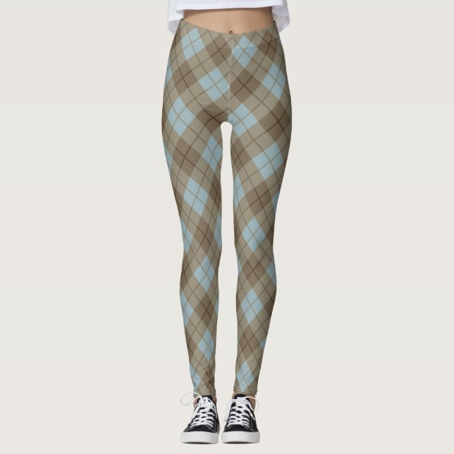 Legging Xadrez diagonal no azul e no Brown (Frente)