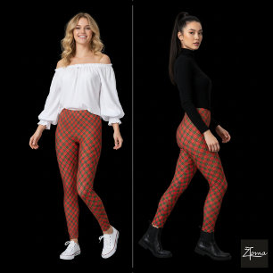 Legging Xadrez Diagonal Vermelho Verde com Distorção Circu