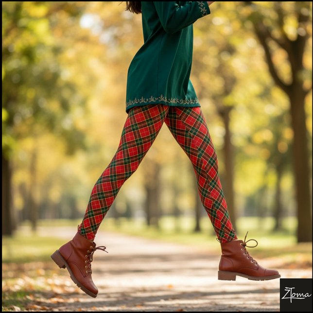 Legging Xadrez Diagonal Vermelho Verde de Pequena Escala (Criador carregado)