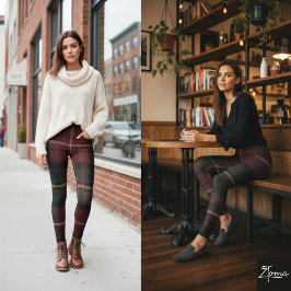Legging Xadrez Escocês Burgundy Escuro Conforto Plaid Patr