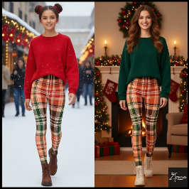 Legging Xadrez Escocês Laranja Verde Marrom Escuro Rústico