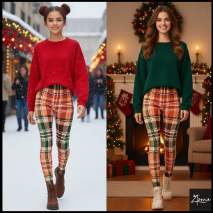 Legging Xadrez Escocês Laranja Verde Marrom Escuro Rústico