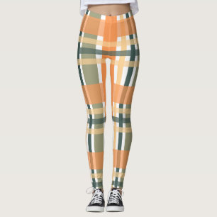 Legging xadrez escocês laranja verde tartan xadrez