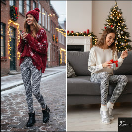 Legging Xadrez Escocês Monocromático em Tons de Cinza Diag
