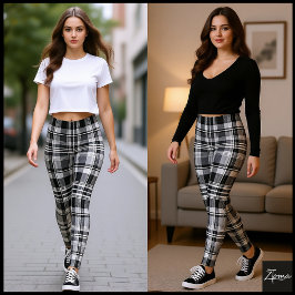Legging Xadrez Escocês Preto Branco Cinza Monocromático
