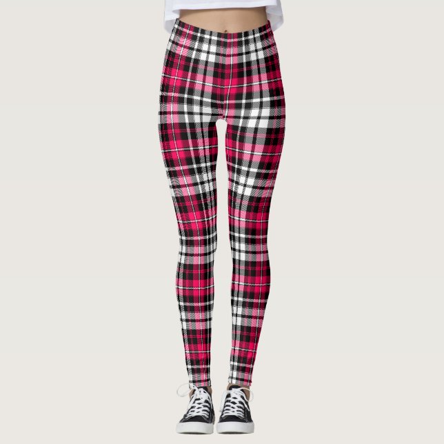 Legging Xadrez Escocês Rosa Preto Branco  (Frente)