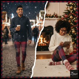 Legging Xadrez Escocês Vermelho e Azul-Marinho de Flanela