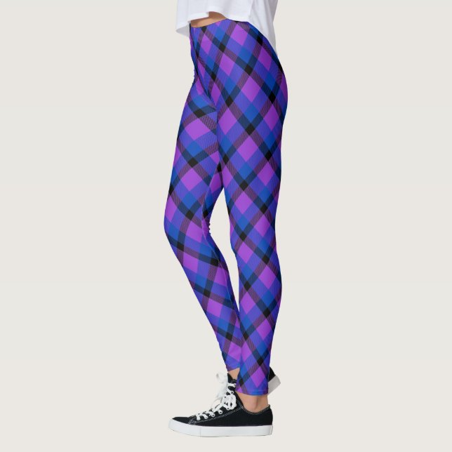 Legging Xadrez Escocesa de Azul Roxo e de Tartan Preto (Esquerda)