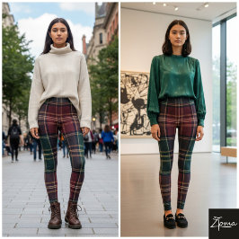 Legging Xadrez Escuro Clássico Tartan Verde Vermelho