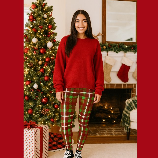 Legging Xadrez festivo vermelho e verde (Criador carregado)