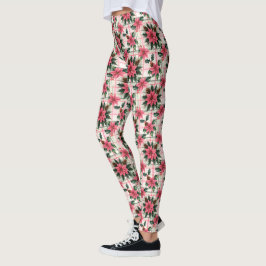 Legging Xadrez Floral de Natal Rosa Rosa Feliz Natal Feliz