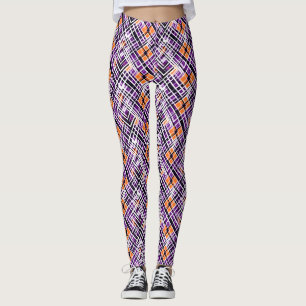 Legging Xadrez Geométrico de Halloween - Roxo, Laranja, Br