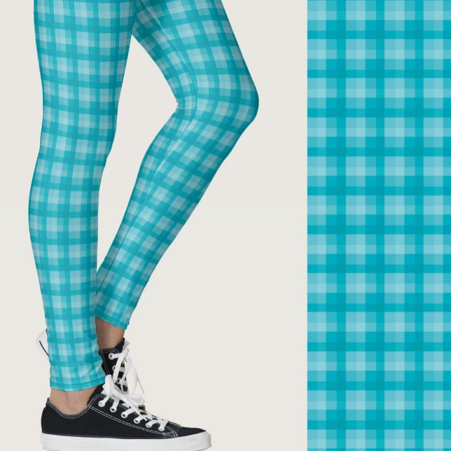 Legging Xadrez geométrico elegante em azul-teal (Criador carregado)