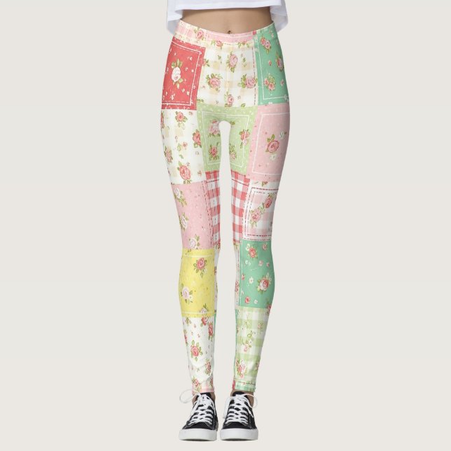 Legging Xadrez Ginga Floral em Pastel Suave (Frente)