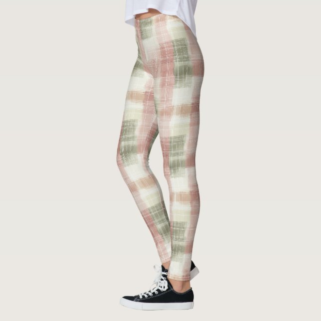 Legging Xadrez Listras Rosa Chic Creme Menta  (Esquerda)
