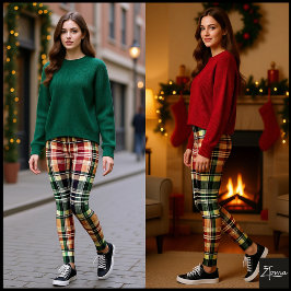 Legging Xadrez Marrom Verde Caqui Rústico Vintage
