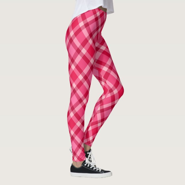 Legging Xadrez moderna do século médio - Rosa e Vinho (Direita)