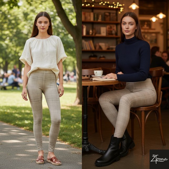 Legging Xadrez Monocromático Bege com Textura Horizontal (Criador carregado)