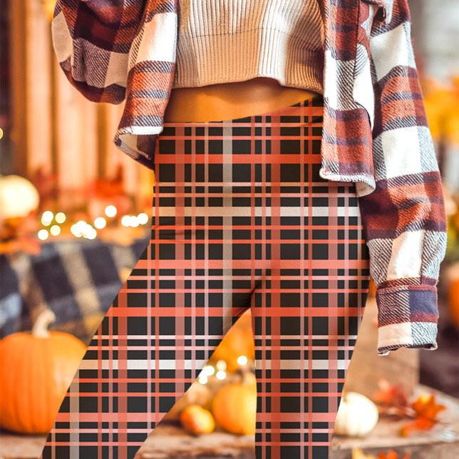 Legging Xadrez Ousado de Rosa, Laranja e Preto de Outono (Criador carregado)