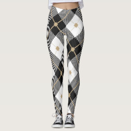 Legging Xadrez Preto Branco e Dourado