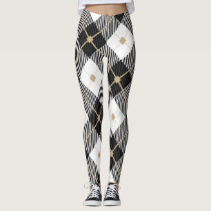 Legging Xadrez Preto Branco e Dourado