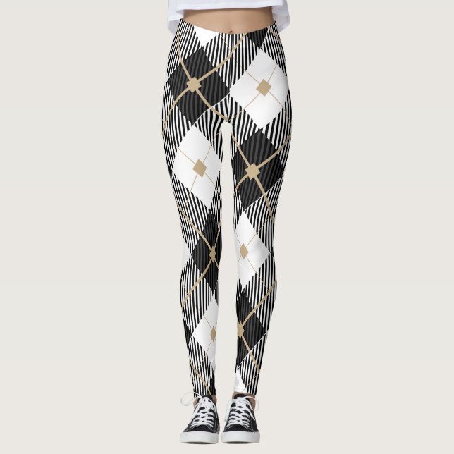 Legging Xadrez Preto Branco e Dourado (Frente)
