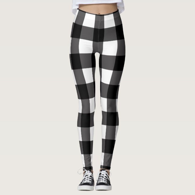 Legging Xadrez Preto e Branco de Búfalo em Quadros Vichy (Frente)