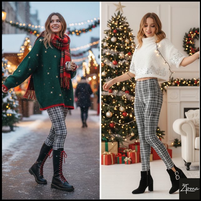 Legging Xadrez Preto e Branco em Tons de Cinza Denso (Criador carregado)