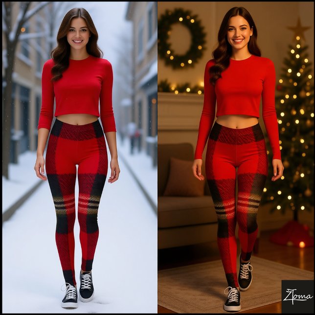 Legging Xadrez Preto e Vermelho Clássico de Buffalo em Fla (Criador carregado)