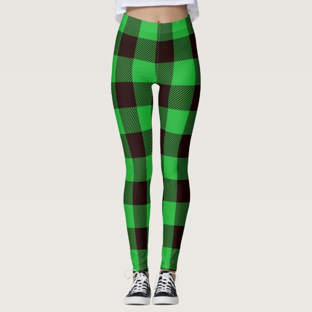 Legging Xadrez preto verde-búfalo (Frente)
