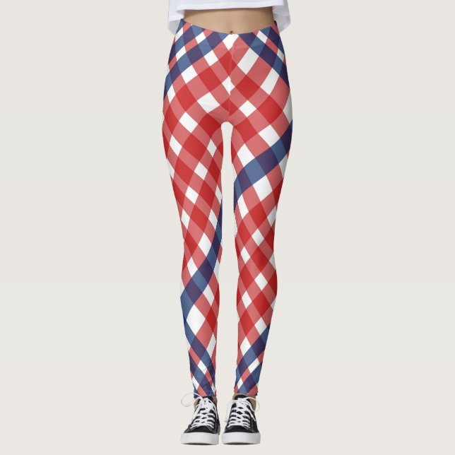 Legging Xadrez Red White e Blue Gingham (Frente)