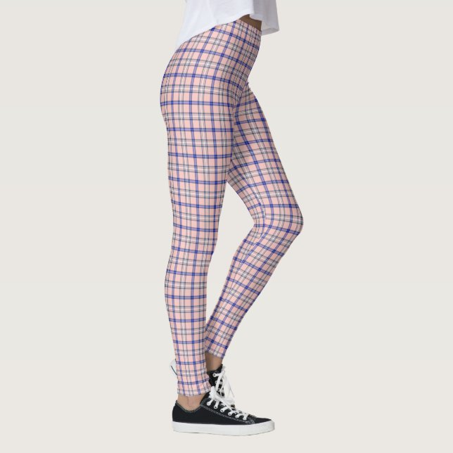 Legging Xadrez Rosa Azul Padrão Clássico Retro (Direita)