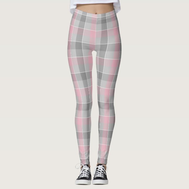 Legging xadrez rosa e cinza (Frente)
