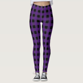 Legging Xadrez Rústica de Búfalo Negro e Roxo Moderna