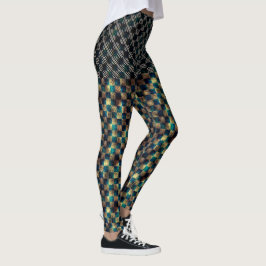 Legging Xadrez sujo e efeito arranhado, amarelo e azul