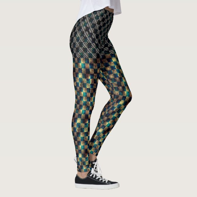 Legging Xadrez sujo e efeito arranhado, amarelo e azul (Direita)