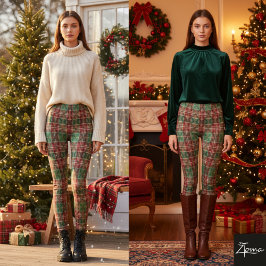 Legging Xadrez Tartan Natal Vermelho Verde Fino